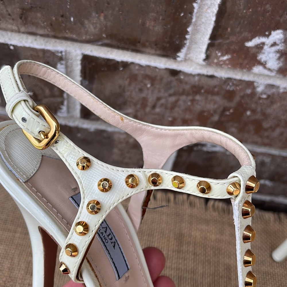 PRADA Saffiano Leather Studded Platform Sandals 38 - Picture 7 of 11